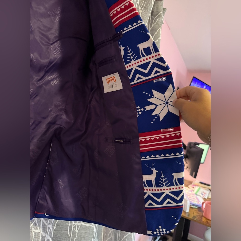 OppoSuits Blue and White Holiday Suit size 36 - Picture 4 of 11